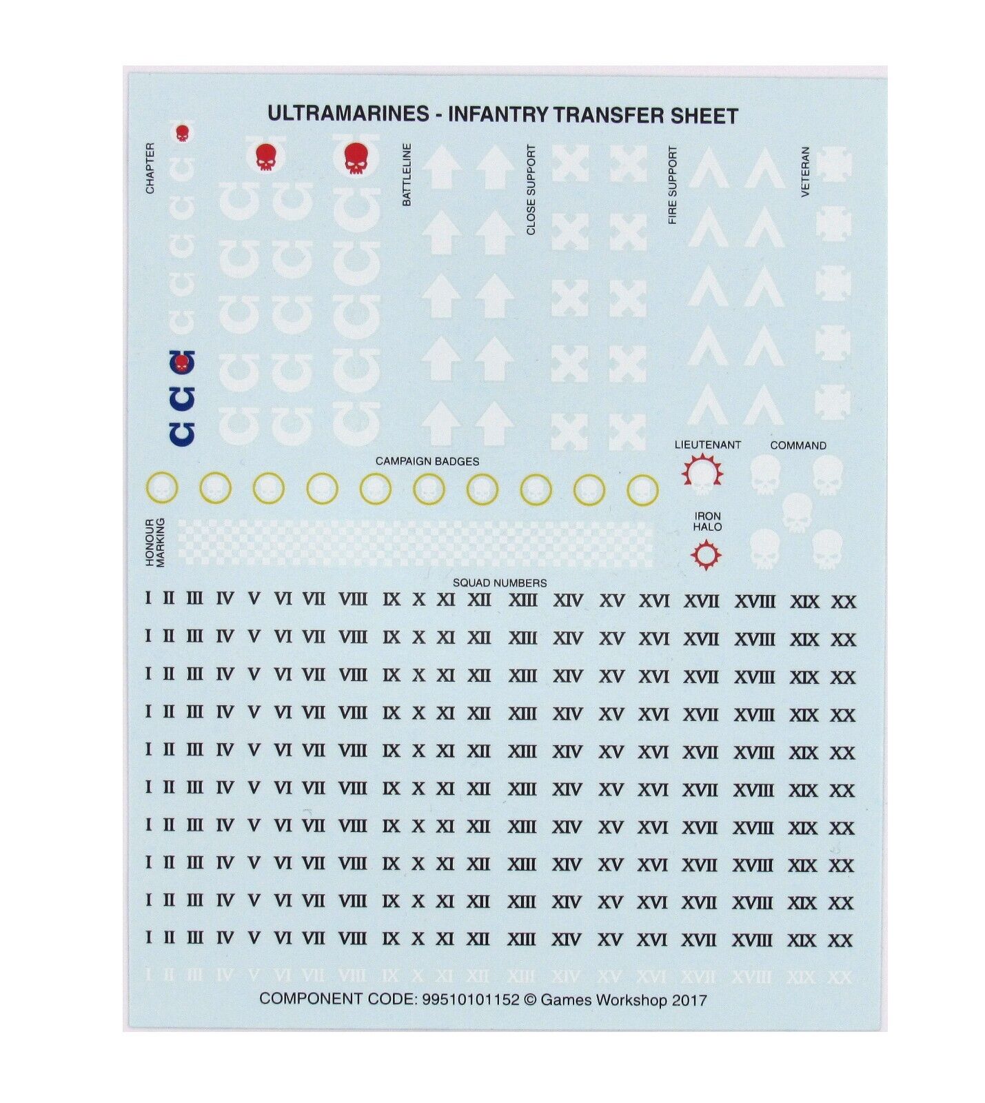 Ultramarines Infantry Transfer Sheet / Decals