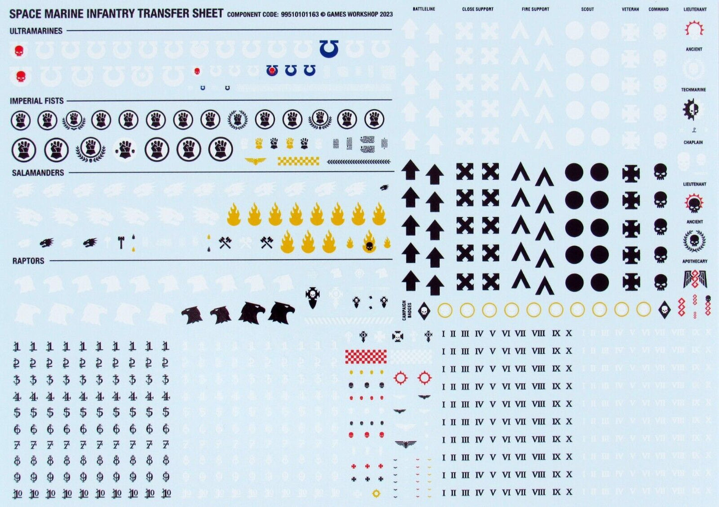 Space Marines Infantry Transfer Sheet / Decals