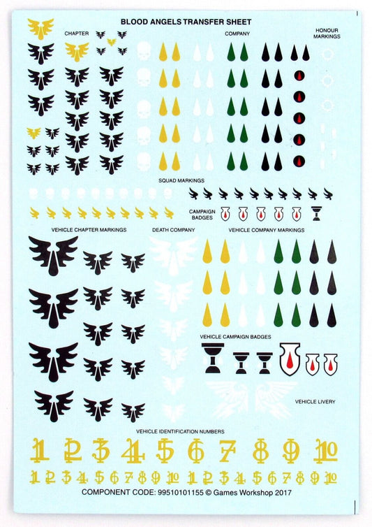 Blood Angels Transfer Sheet / Decals